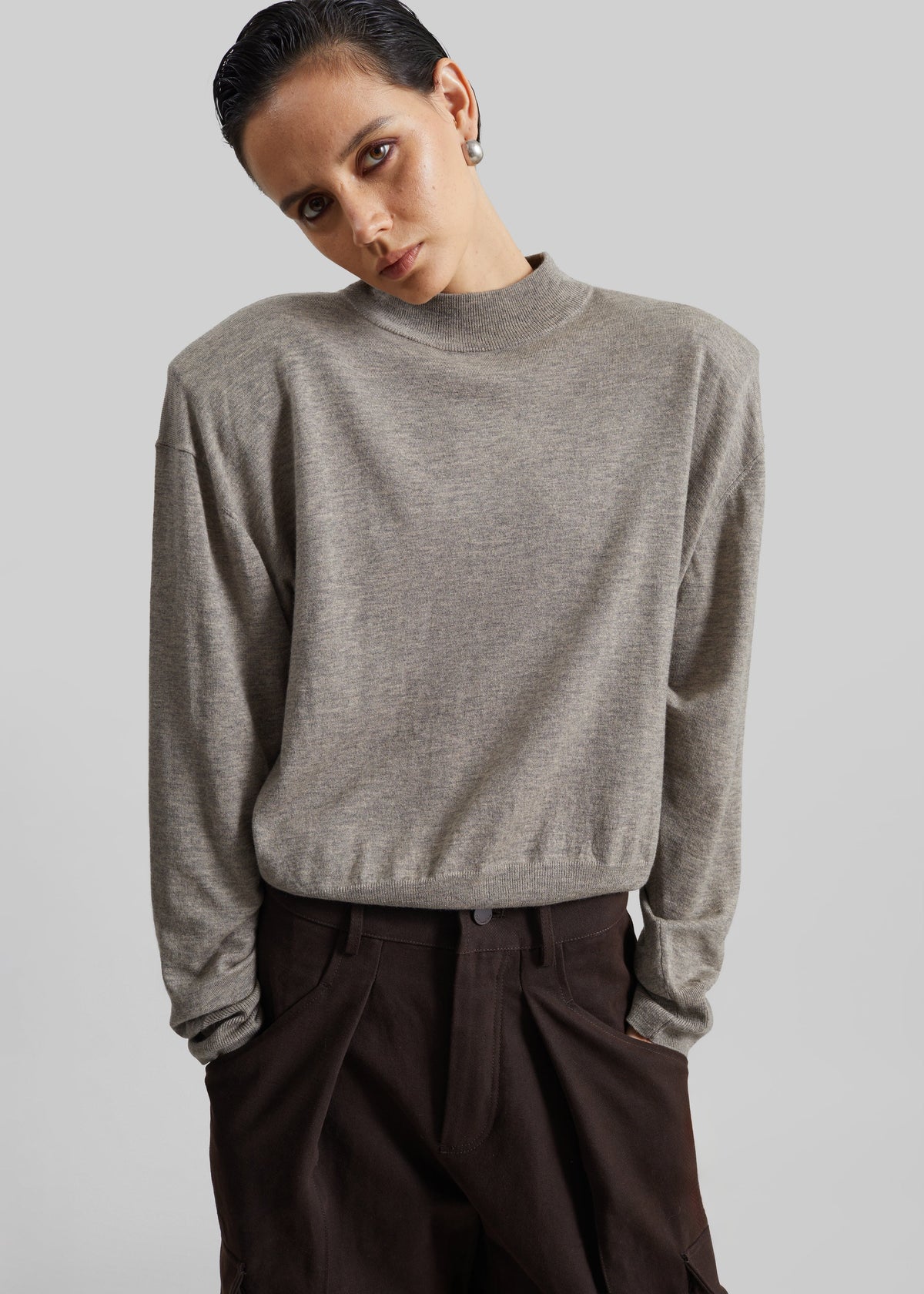 Rue Padded High Neck Sweater - Taupe Melange β view 3 of 8