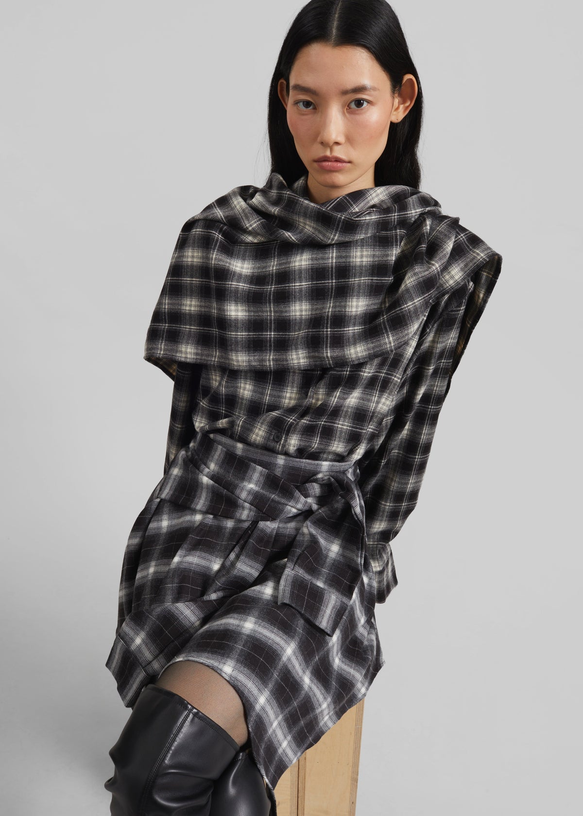 Rue Scarf Shirt - Black Plaid β view 1 of 10