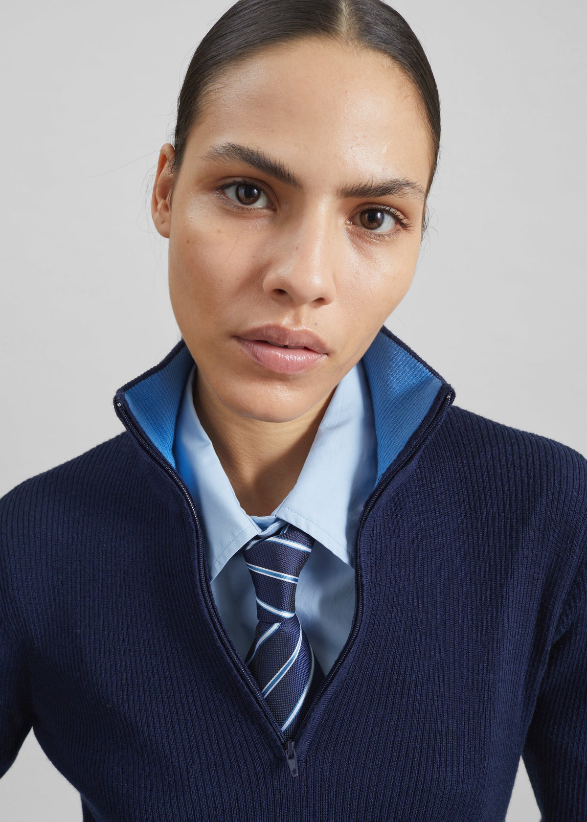 Sade Knit Zip Sweater - Dark Navy/Light Blue β view 1 of 6