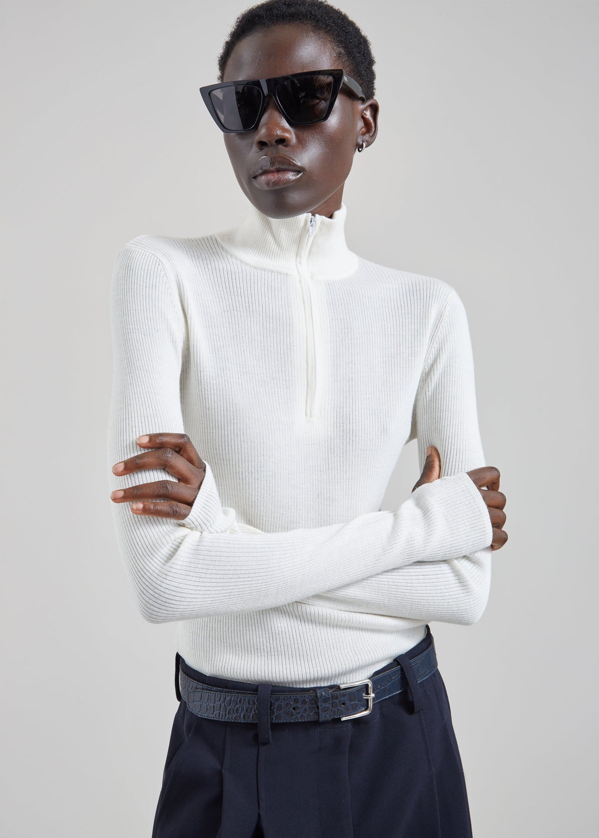Sade Knit Zip Sweater - White β view 1 of 6