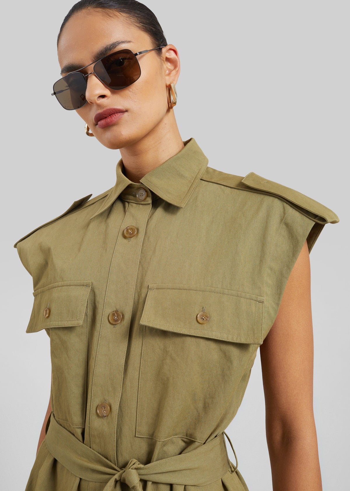Sarah Sleeveless Cargo Mini Dress - Olive β view 4 of 8