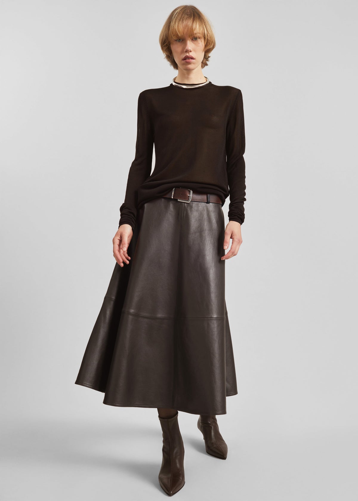Savil Leather Midi Skirt - Dark Brown β view 1 of 8