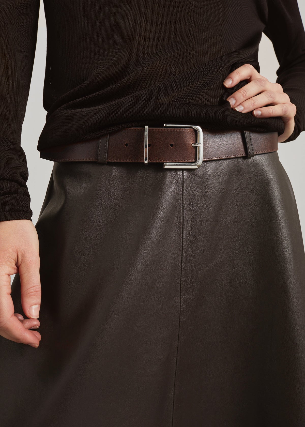 Savil Leather Midi Skirt - Dark Brown β view 5 of 8