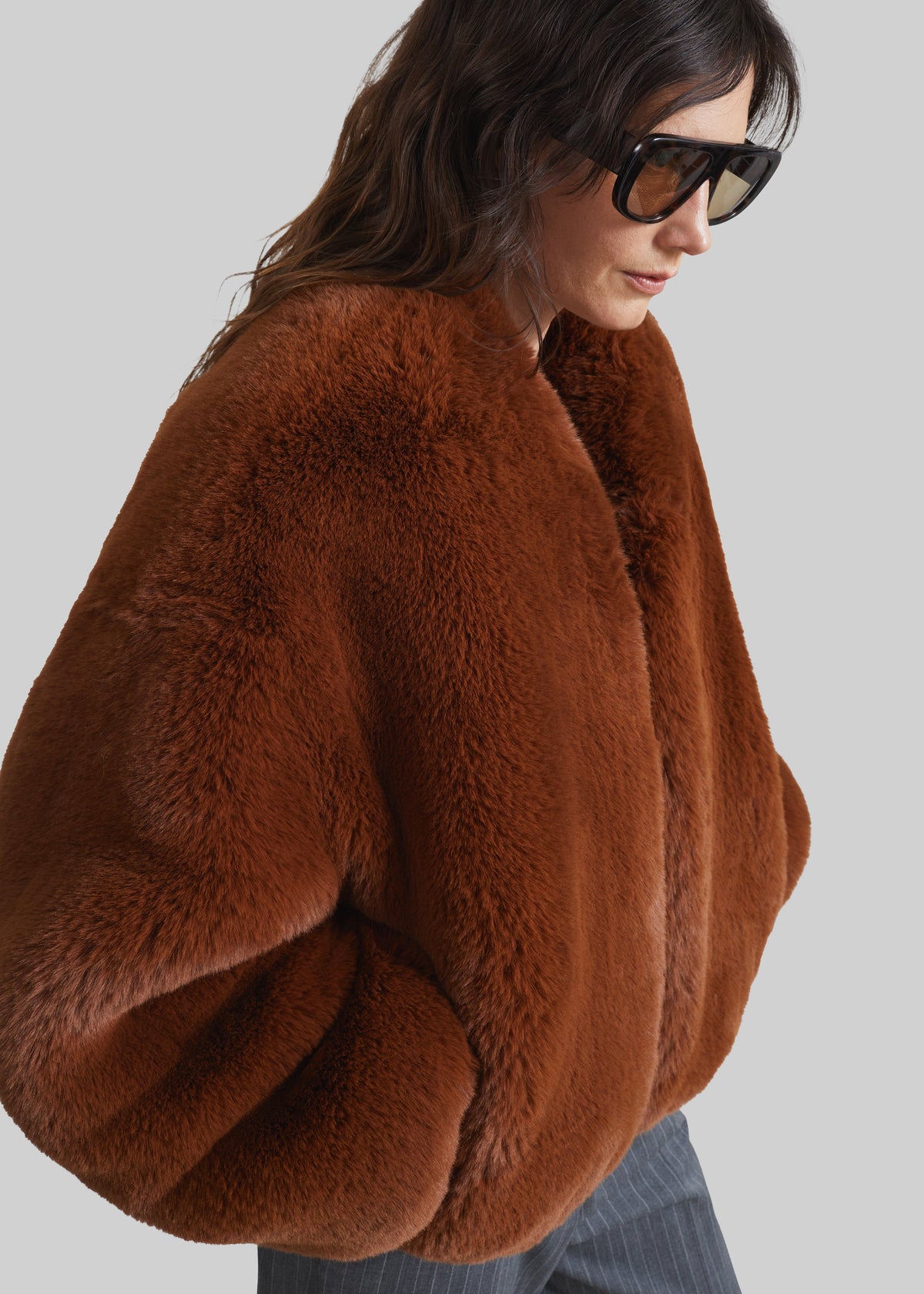 Senna Faux Fur Collarless Jacket - Bronze β view 5 of 7