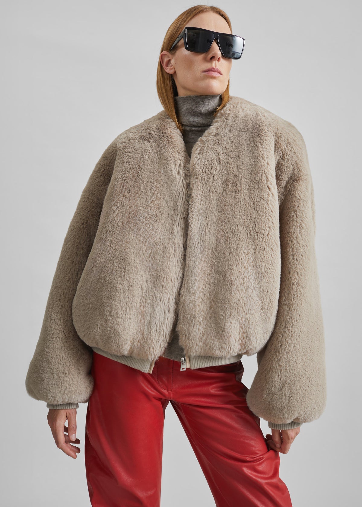 Senna Faux Fur Collarless Jacket - Light Taupe β view 2 of 8