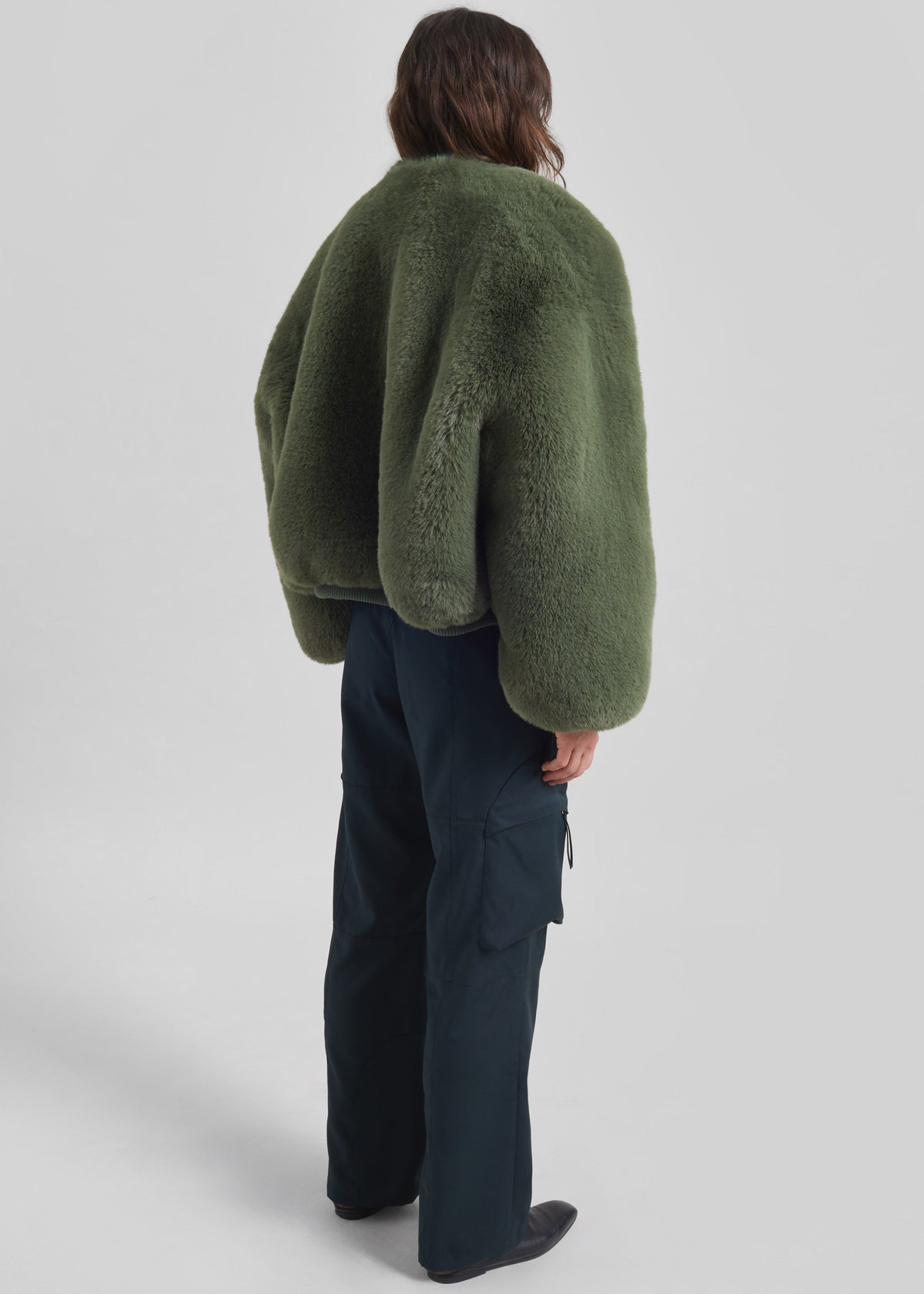 Senna Faux Fur Collarless Jacket - Moss Green β view 6 of 7