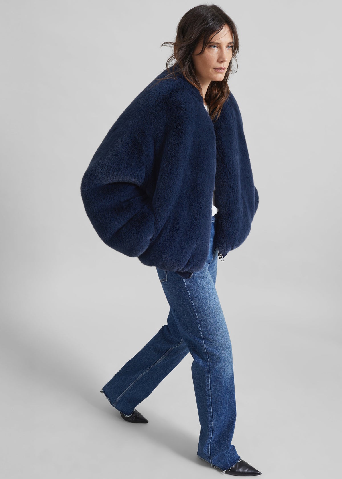 Senna Faux Fur Collarless Jacket - Navy β view 2 of 8