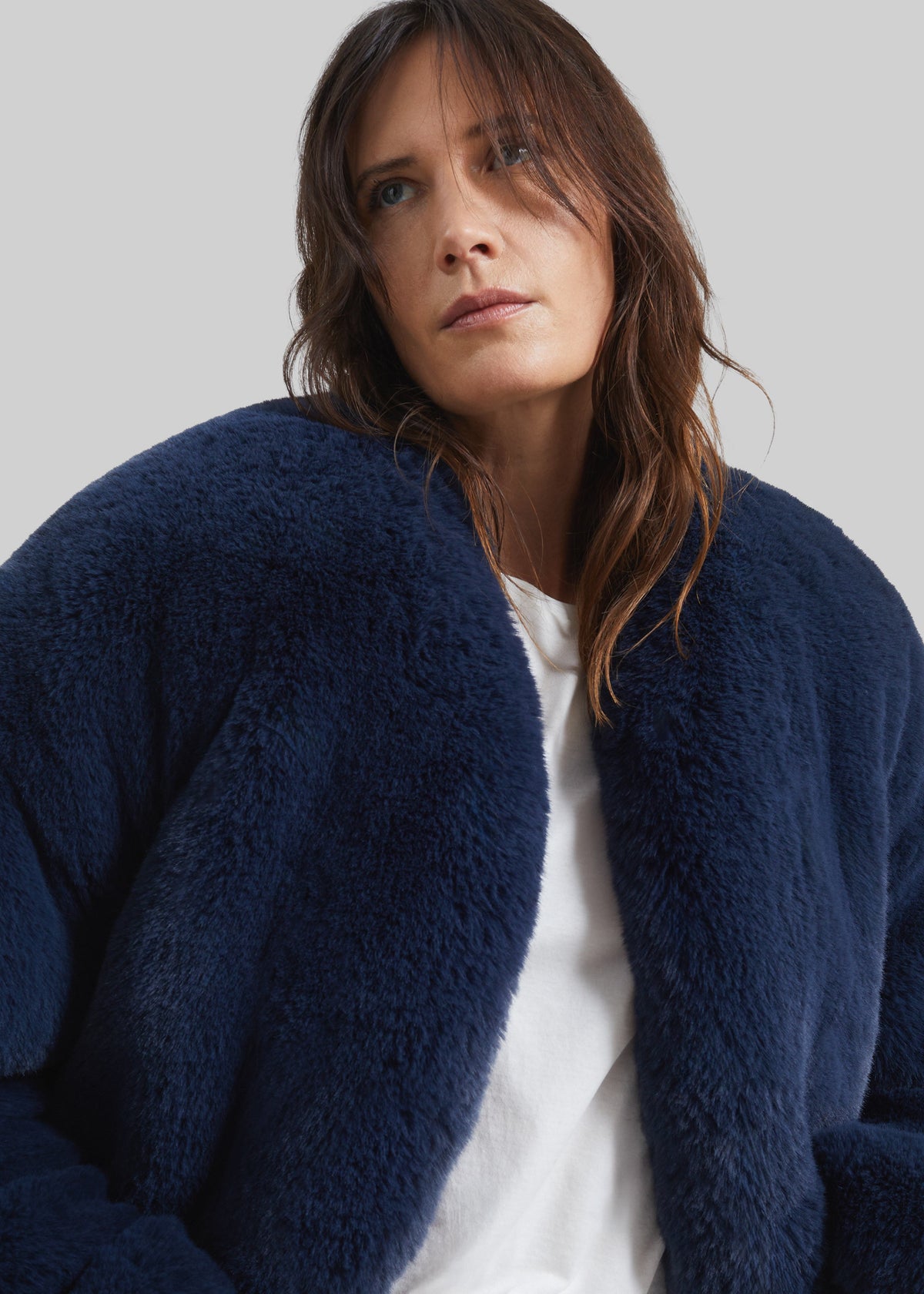 Senna Faux Fur Collarless Jacket - Navy β view 4 of 8