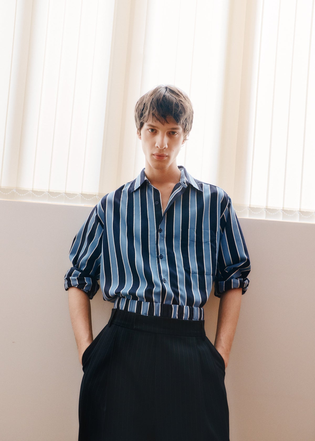 Sinclair Neck Tie Shirt - Navy Stripe β view 9 of 12