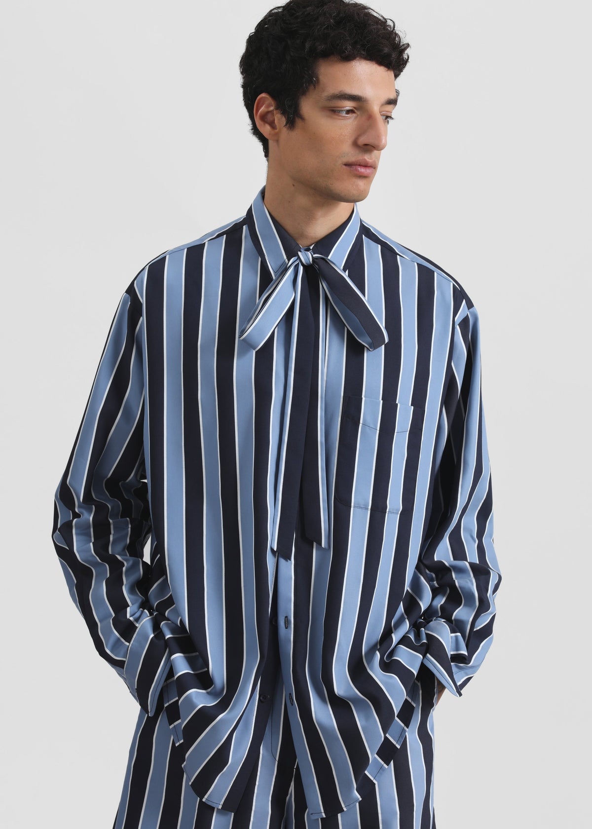 Sinclair Neck Tie Shirt - Navy Stripe β view 8 of 12