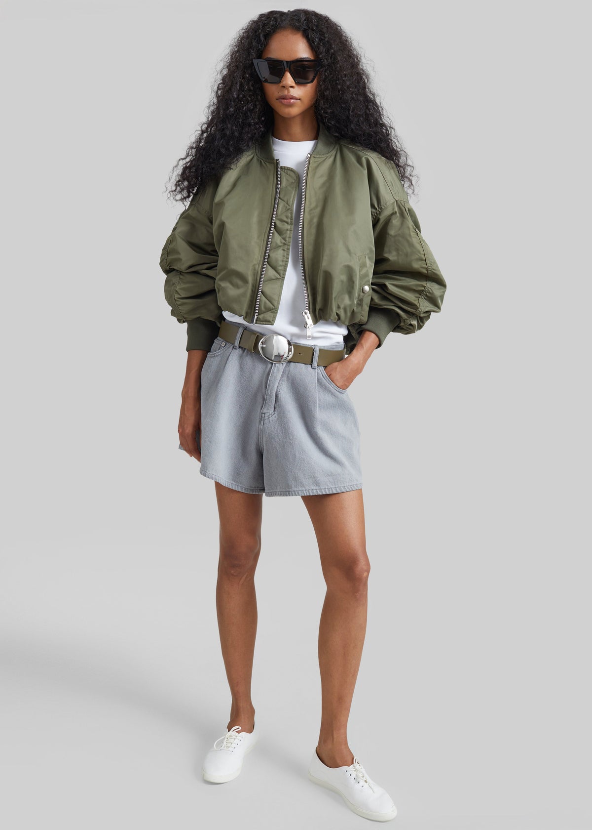 Skagen Cropped Trapeze Bomber Jacket - Olive β view 3 of 8
