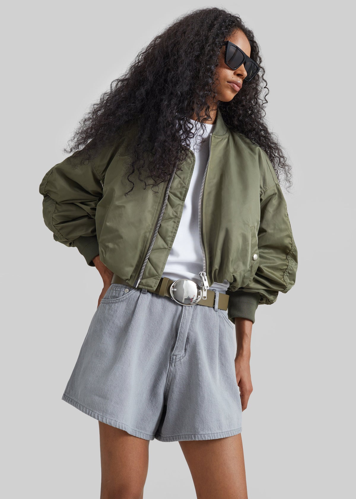 Skagen Cropped Trapeze Bomber Jacket - Olive β view 2 of 8