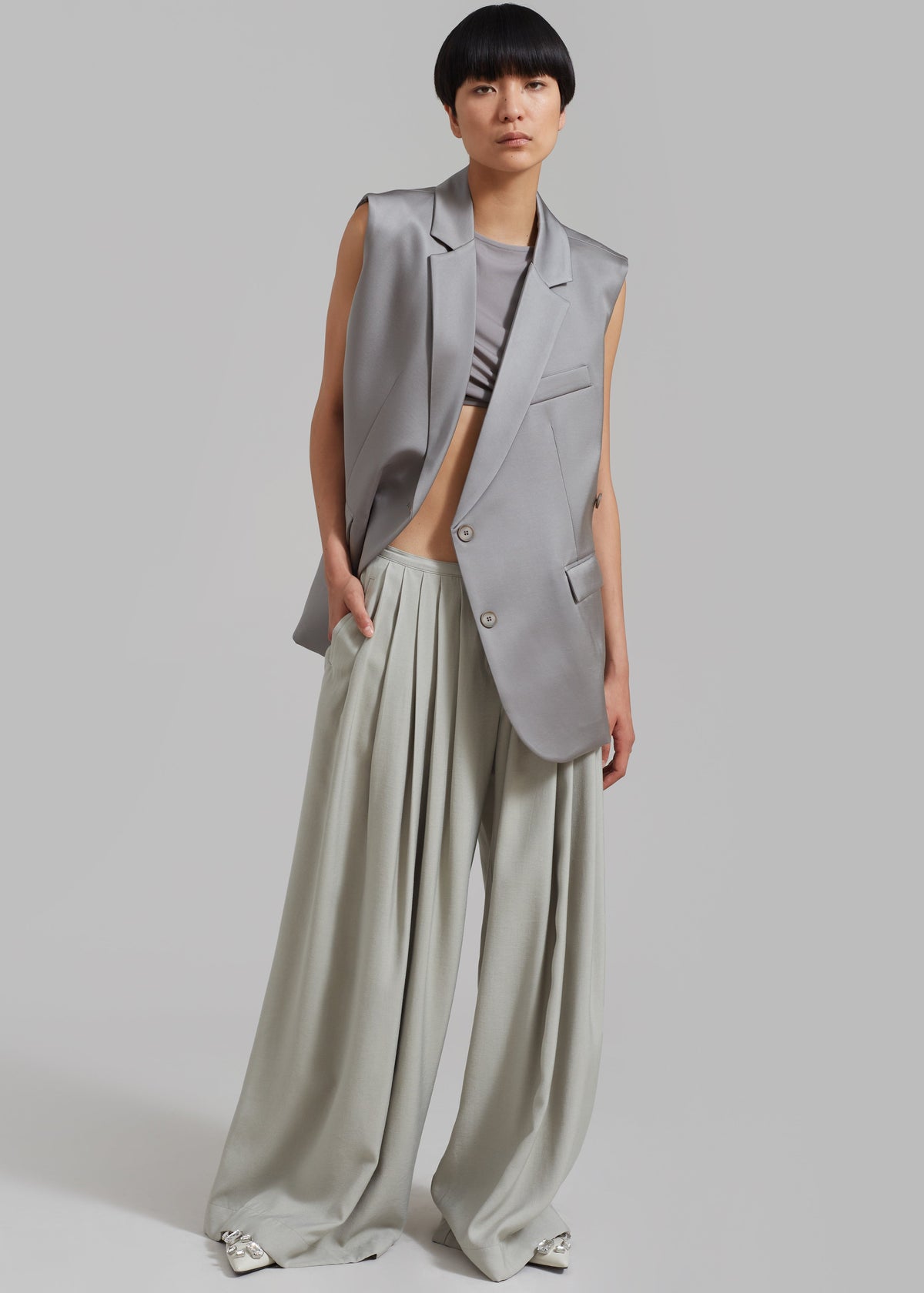Sloane Wide Leg Trousers - Grey β view 4 of 14