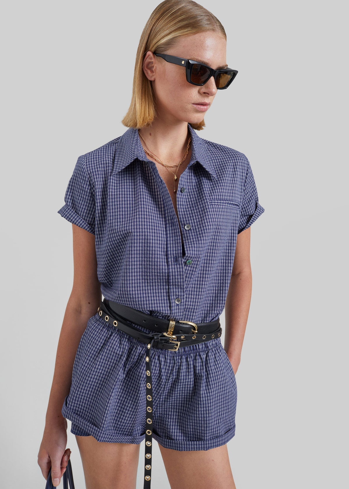 Solaro Short Sleeve Shirt - Navy Plaid β view 5 of 8