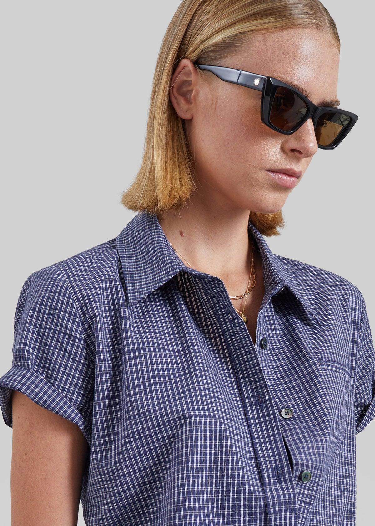 Solaro Short Sleeve Shirt - Navy Plaid β view 3 of 8