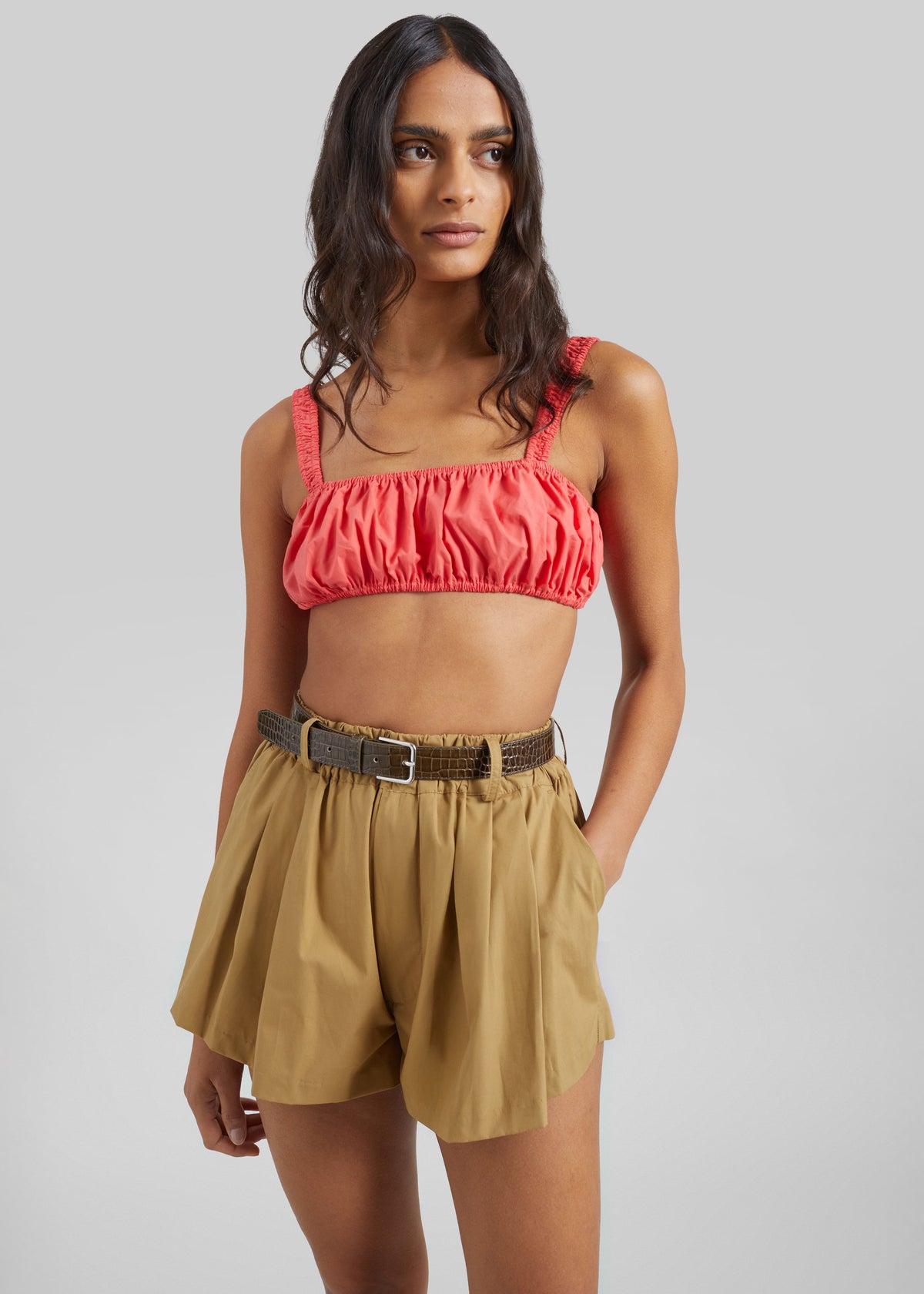 Solea Gathered Poplin Bralette - Coral Red β view 3 of 7