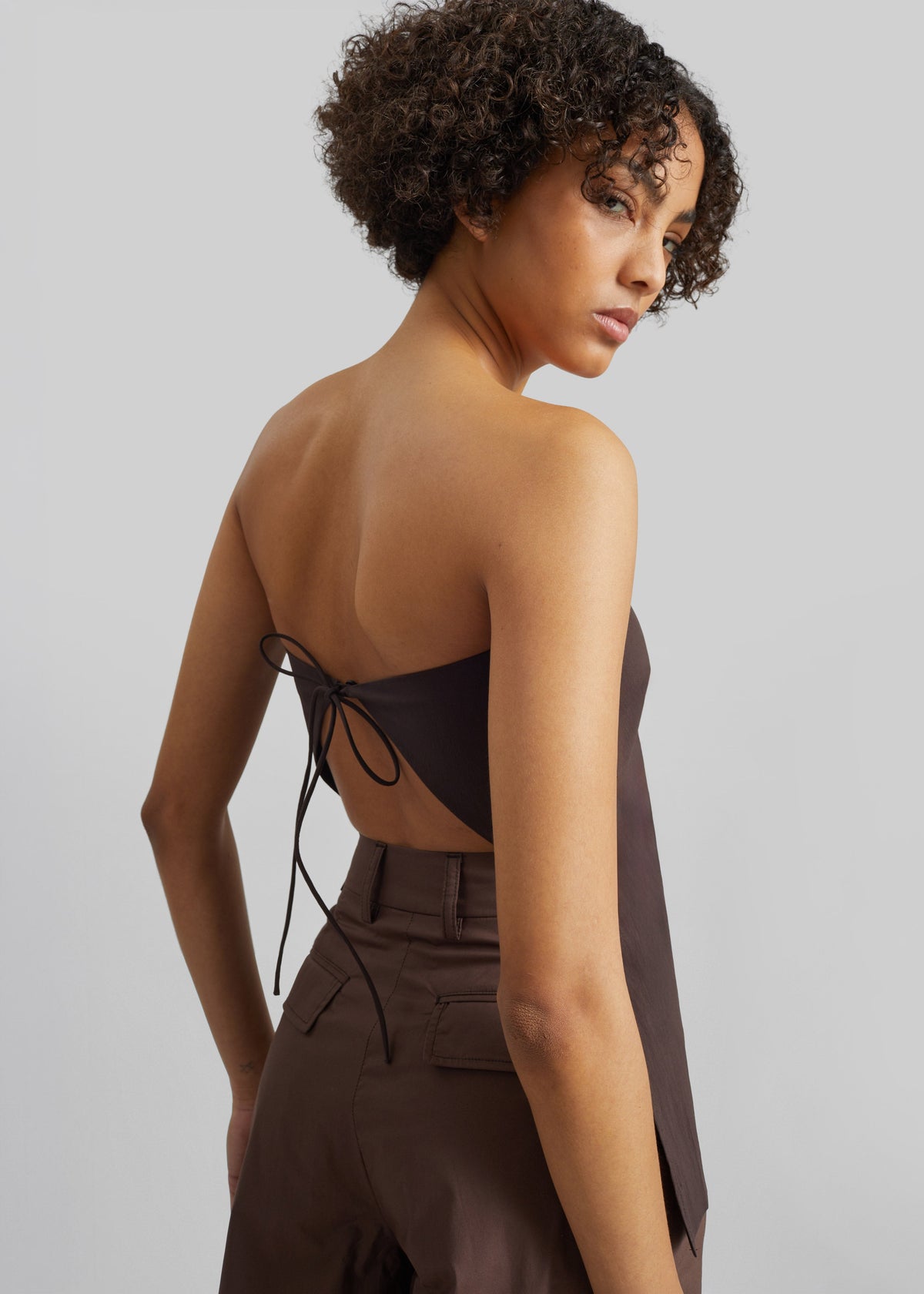 St. Agni Strapless Rouleau Tie Top - Bark β view 2 of 7
