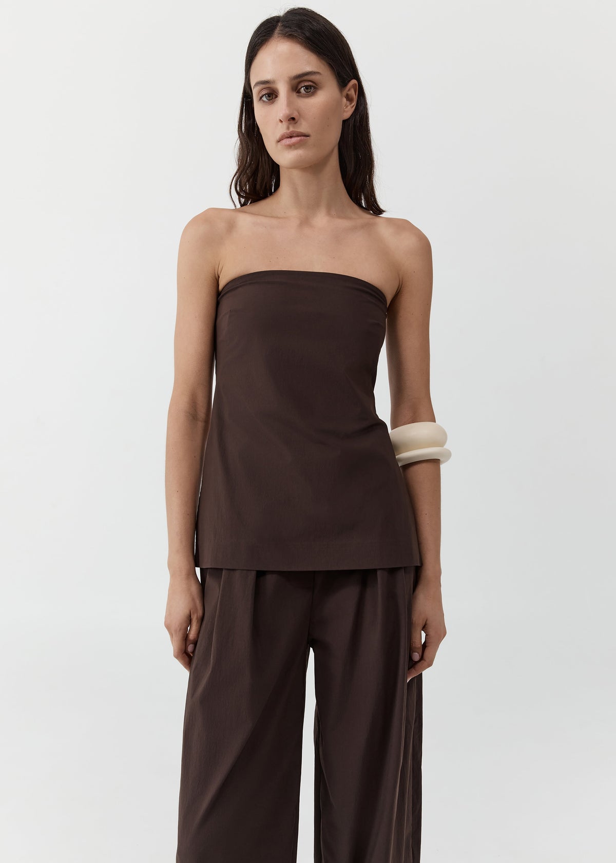 St. Agni Strapless Rouleau Tie Top - Bark β view 5 of 7