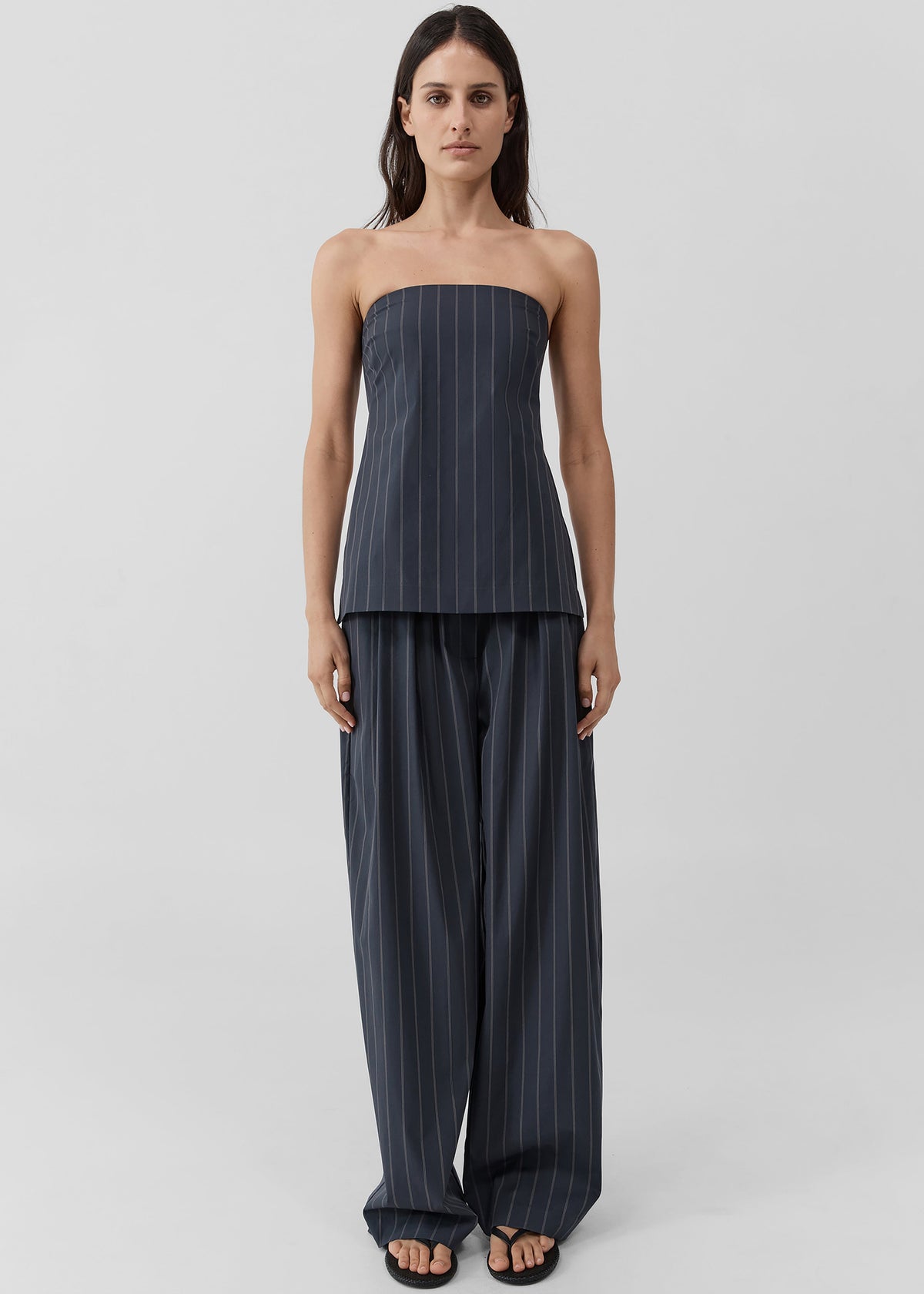 St. Agni Stripe Relaxed Pleat Pants - Ink Stripe β view 3 of 6