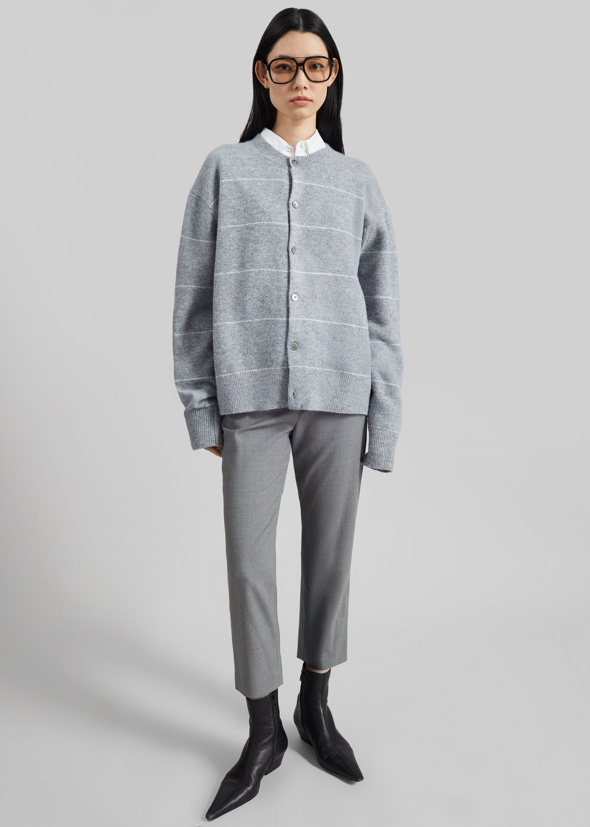 Stenvad Crewneck Cardigan - Grey/White Stripe β view 2 of 7