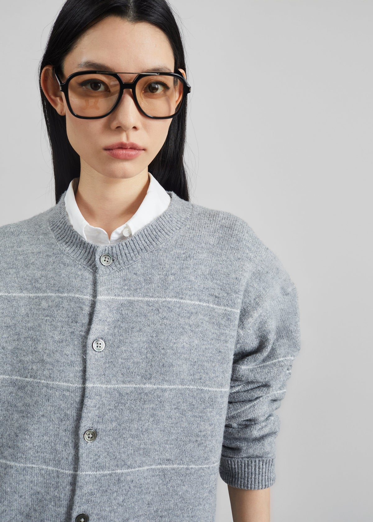 Stenvad Crewneck Cardigan - Grey/White Stripe β view 5 of 7