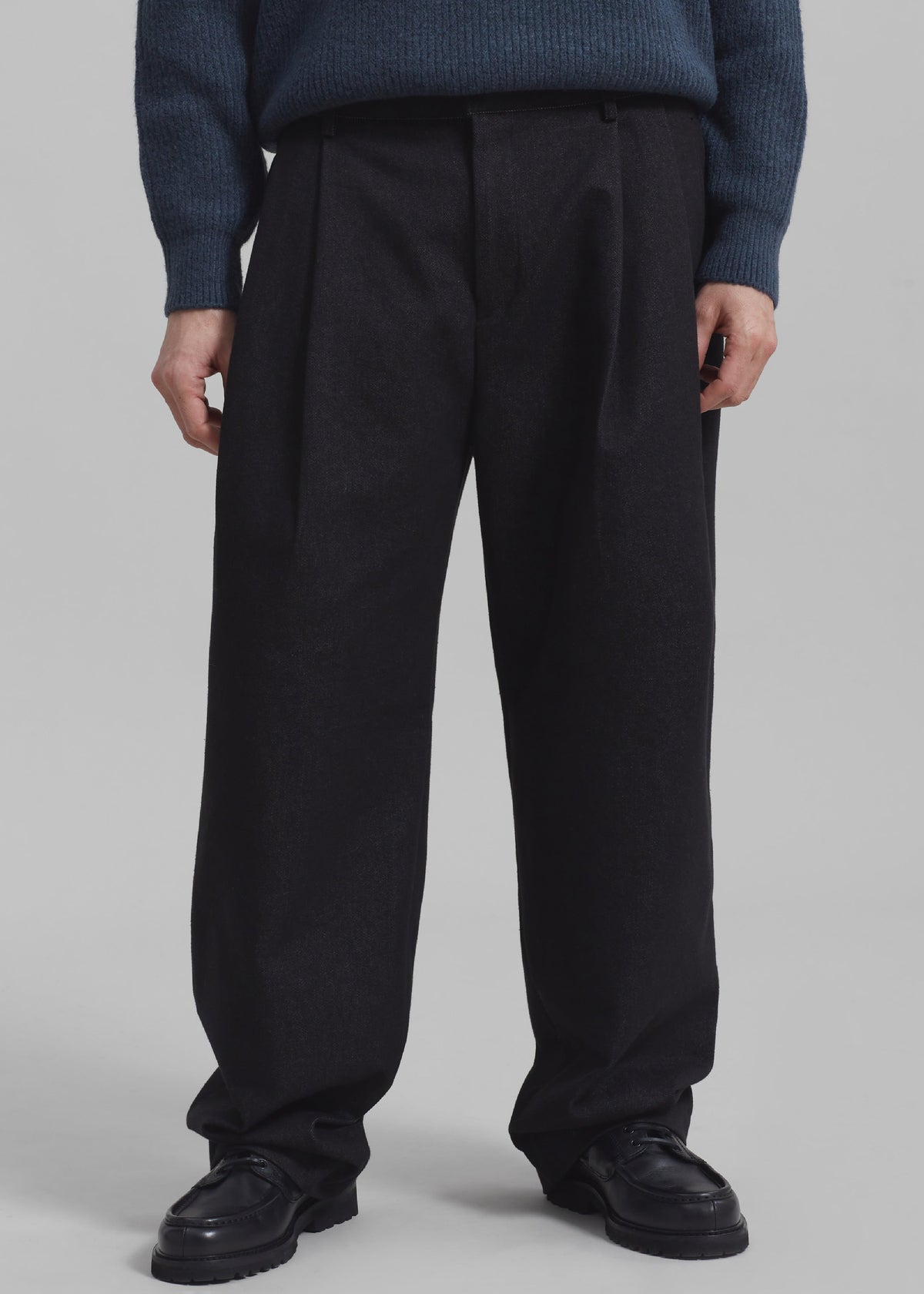 Stephen Pleated Denim Trousers - Black β view 4 of 8