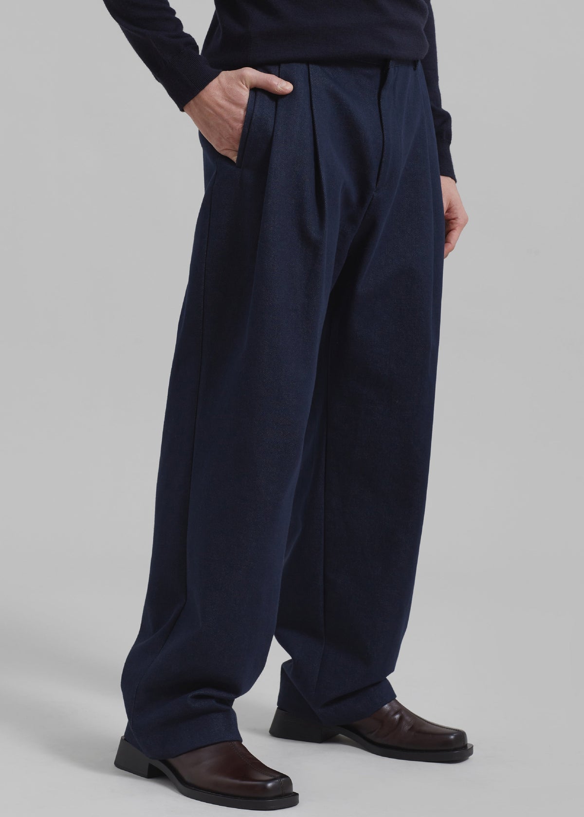 Stephen Pleated Denim Trousers - Navy β view 5 of 9
