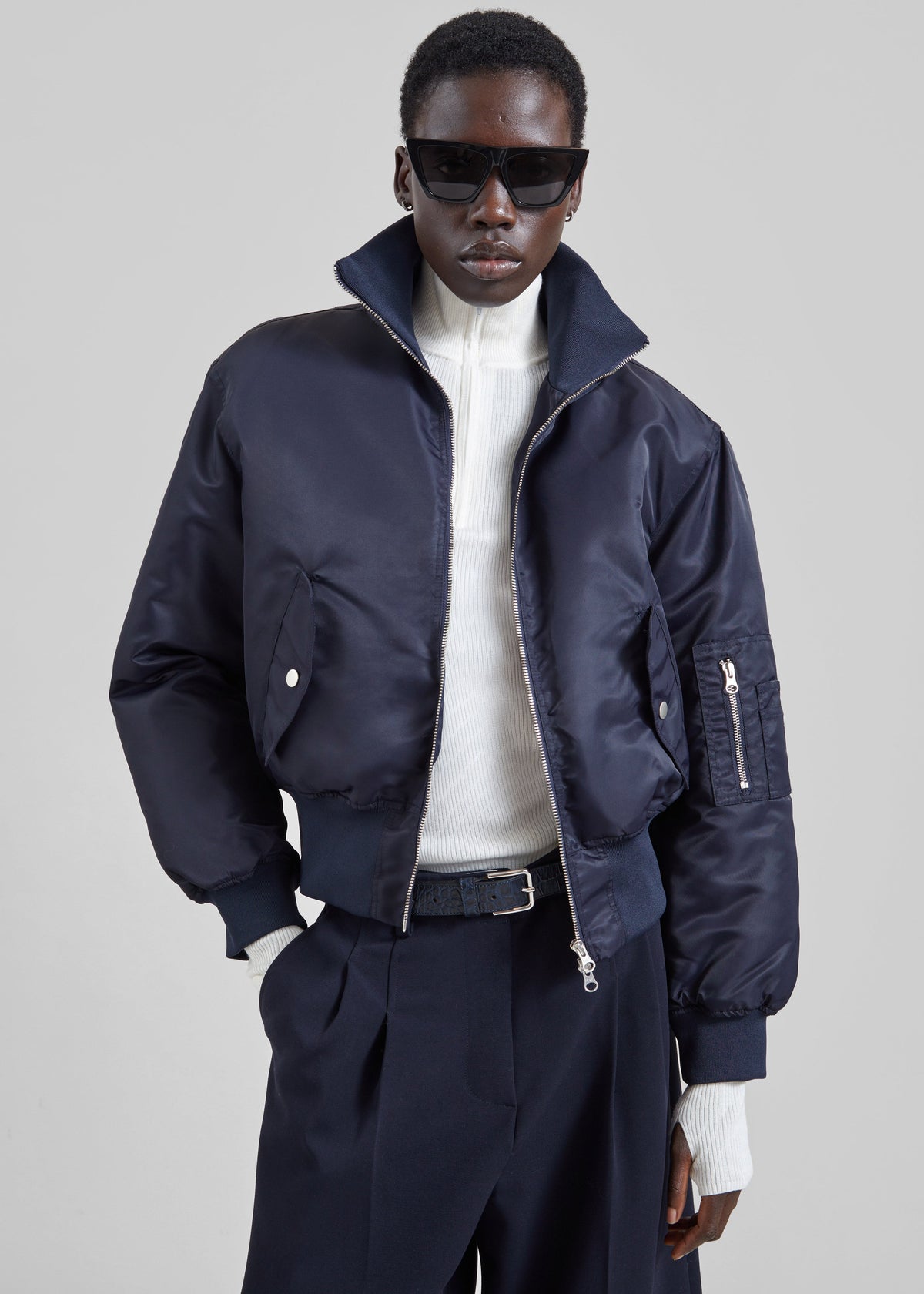 Storm Cropped Bomber Jacket - Navy β view 2 of 9