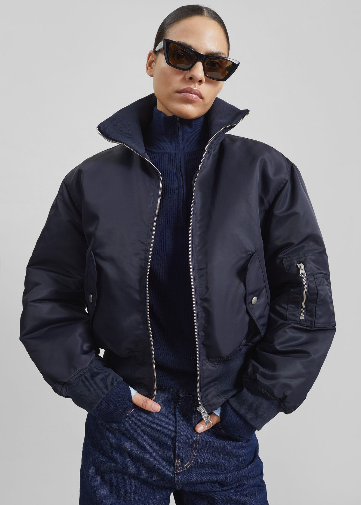 Storm Cropped Bomber Jacket - Navy β view 7 of 9