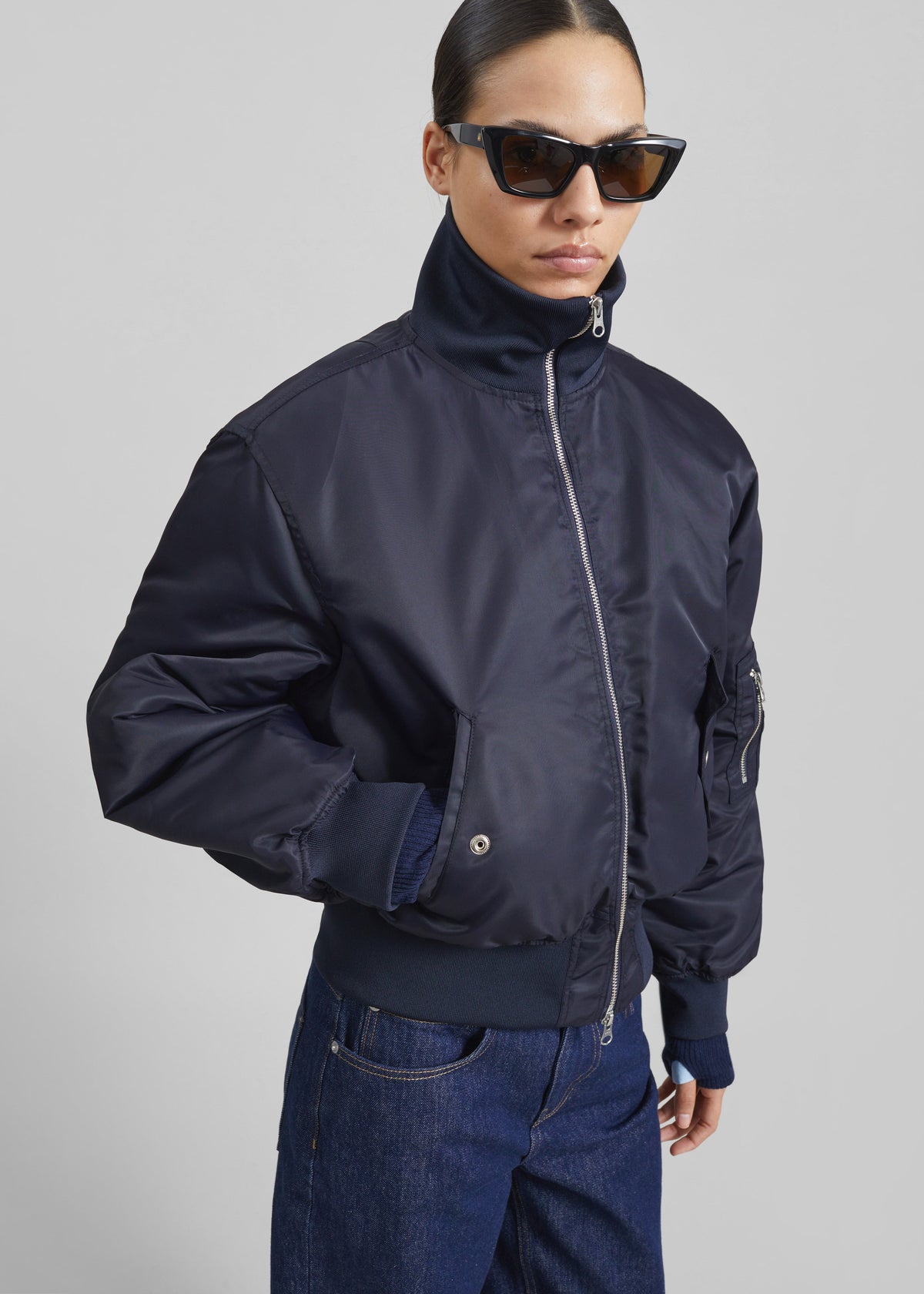 Storm Cropped Bomber Jacket - Navy β view 4 of 9