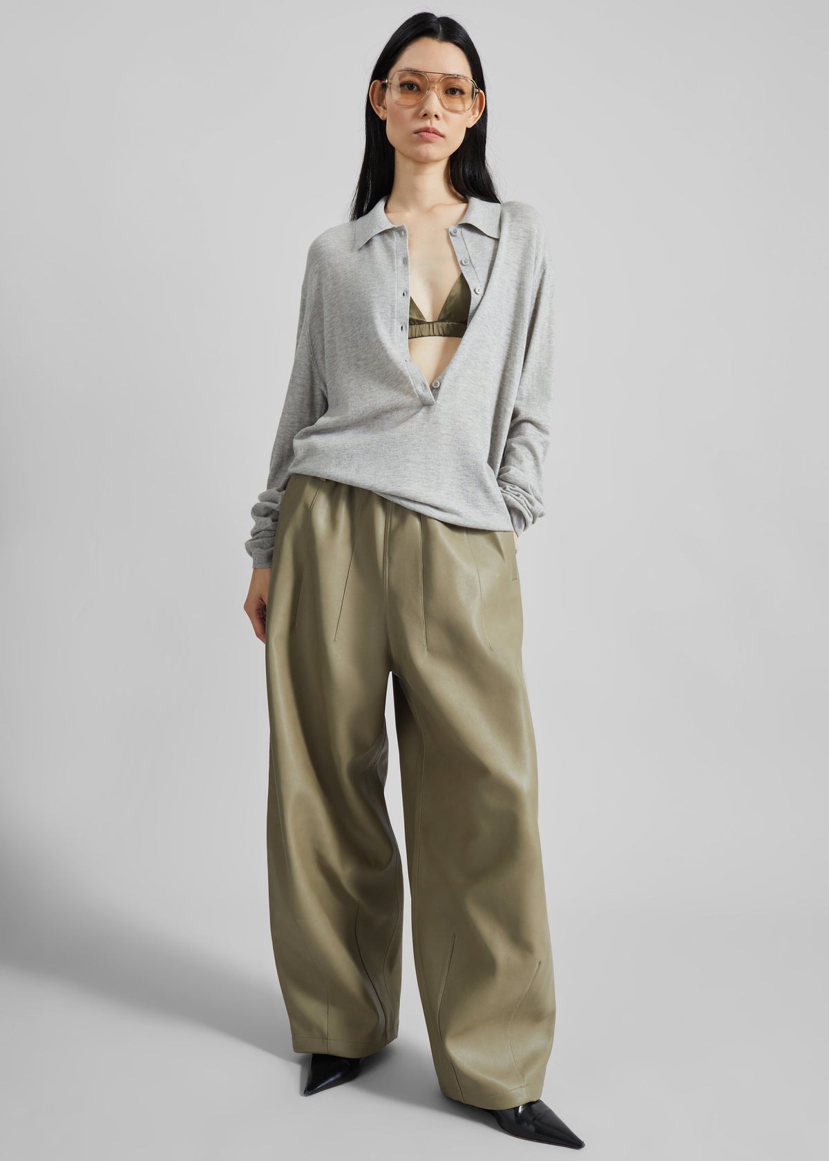 Tala Knit V-Neck Polo - Light Grey β view 5 of 8
