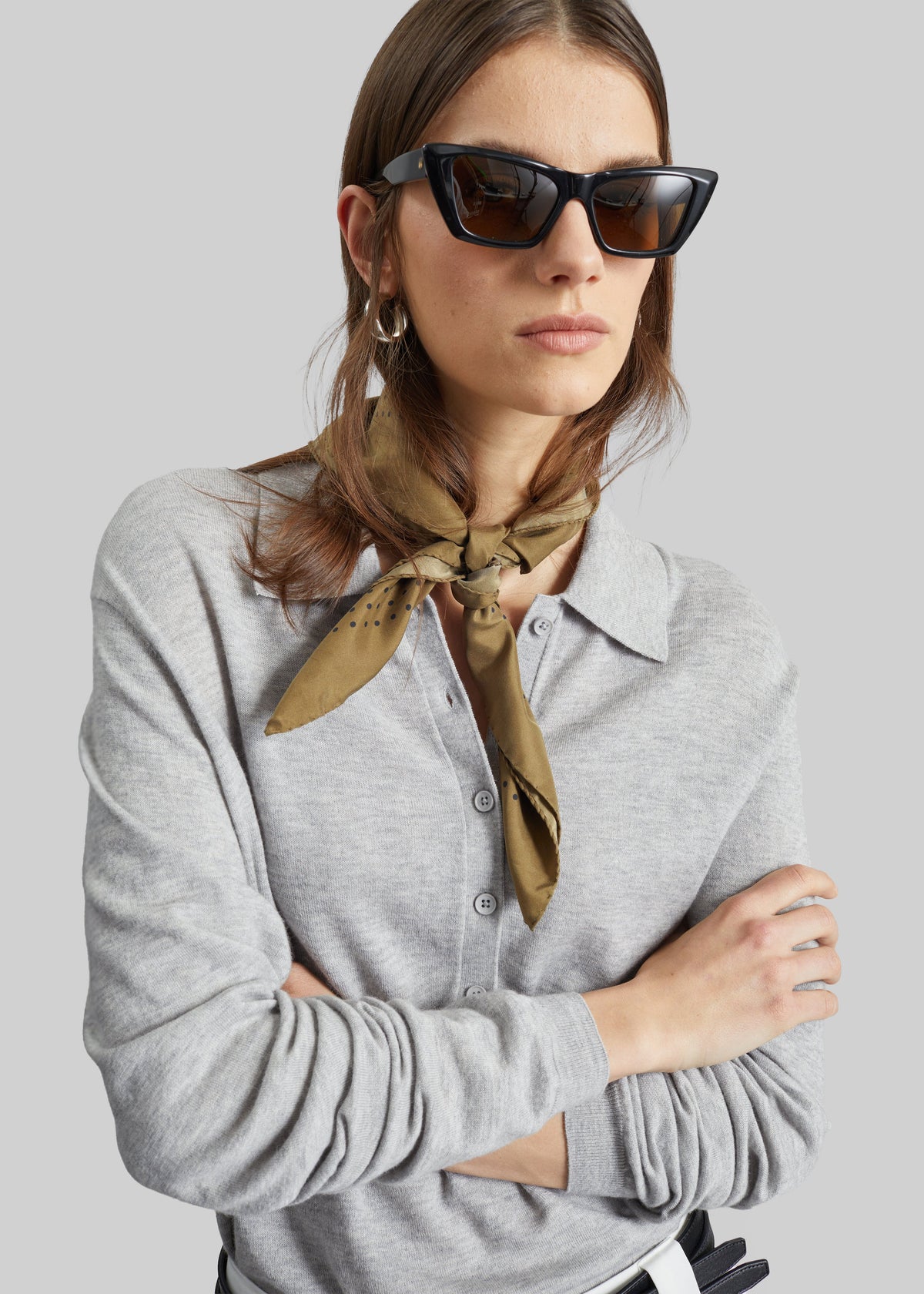 Tala Knit V-Neck Polo - Light Grey β view 1 of 8