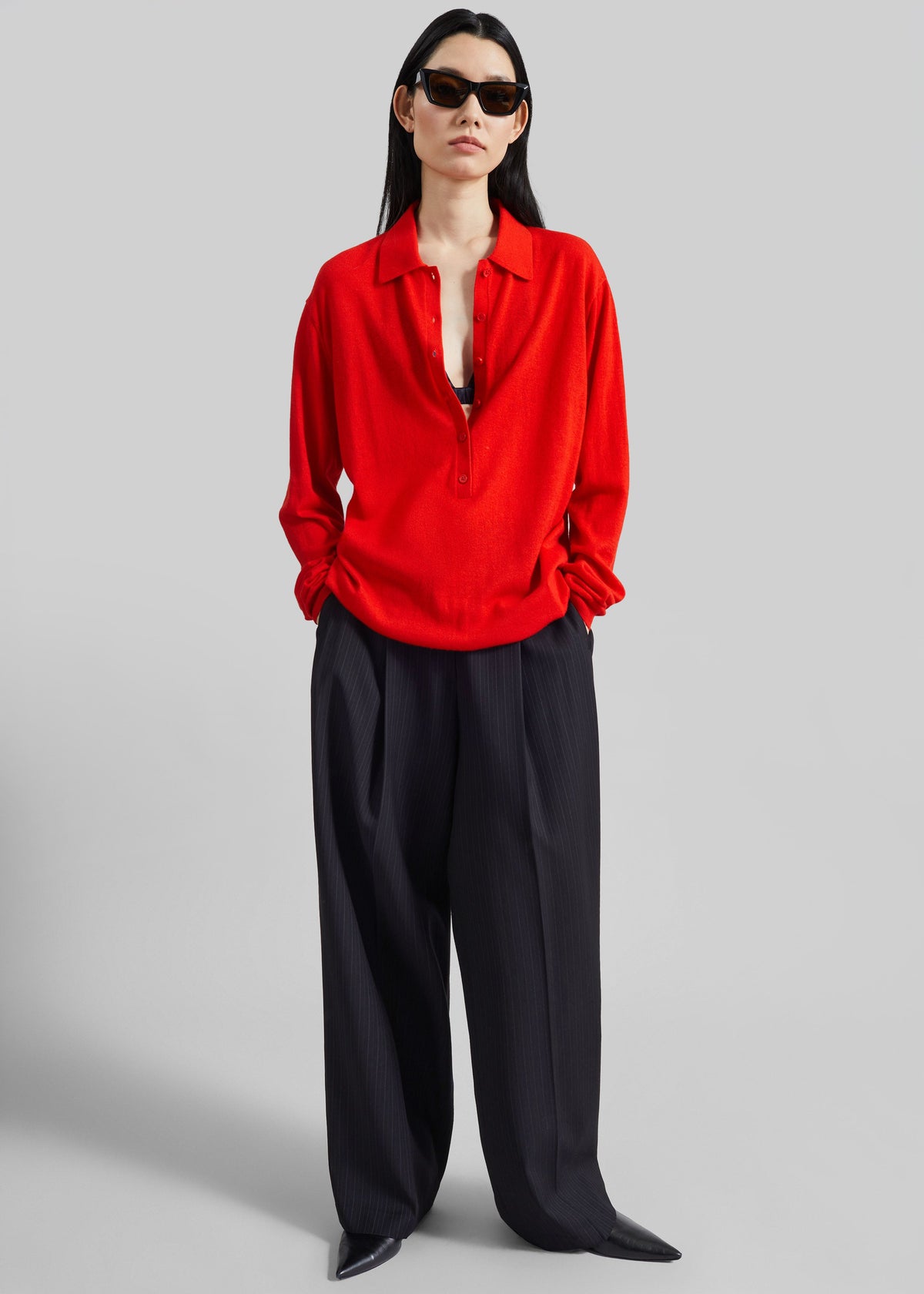 Tala Knit V-Neck Polo - Red β view 2 of 12