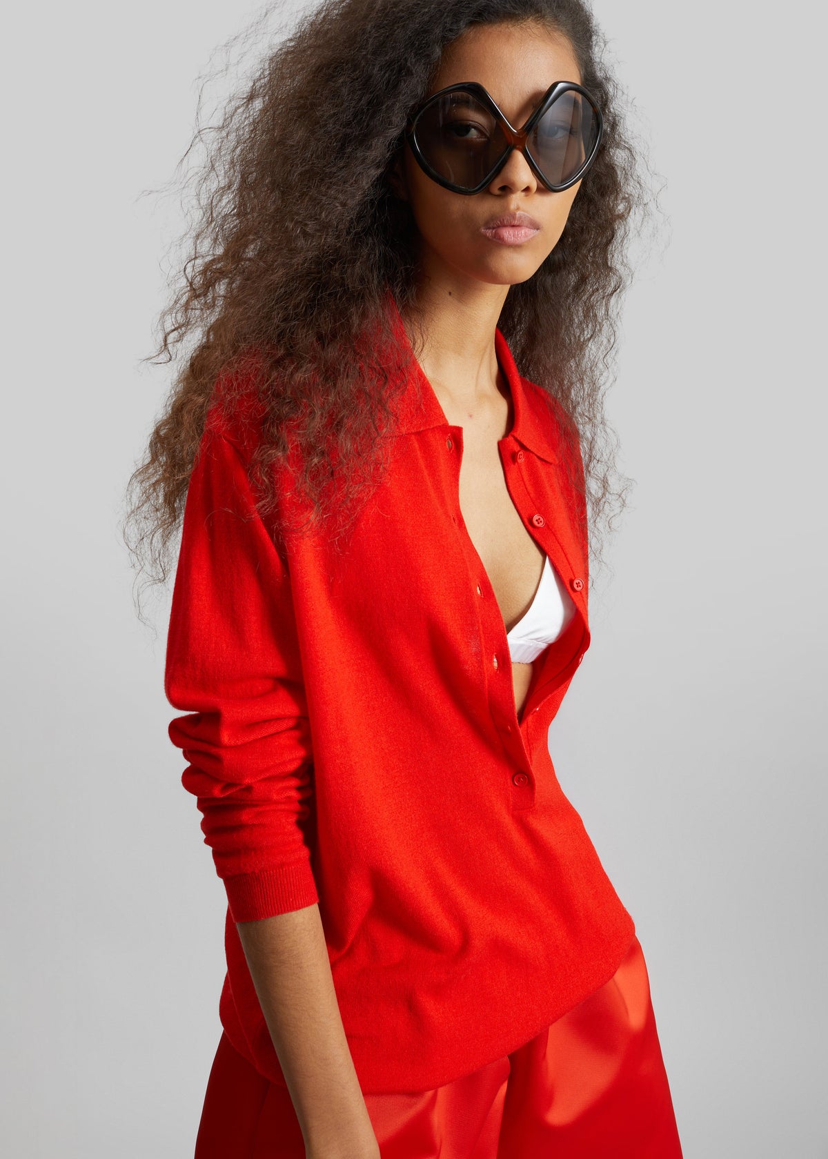 Tala Knit V-Neck Polo - Red β view 3 of 12