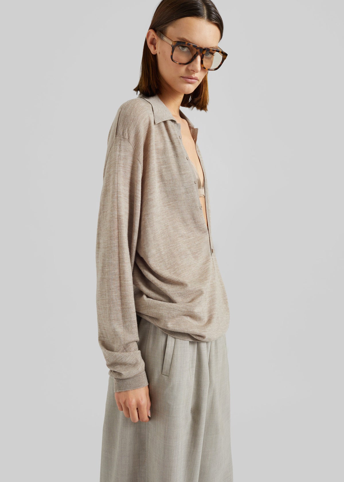 Tala Knit V-Neck Polo - Taupe Melange β view 7 of 12