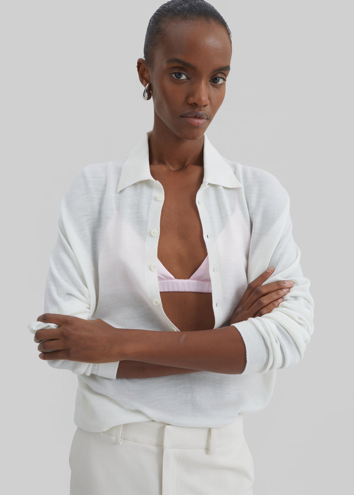Tala Knit V-Neck Polo - White β view 6 of 10