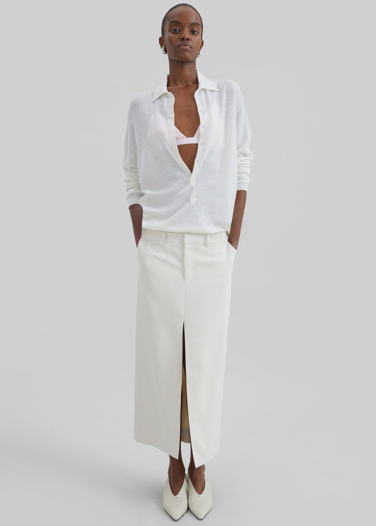 Tala Knit V-Neck Polo - White β view 2 of 10