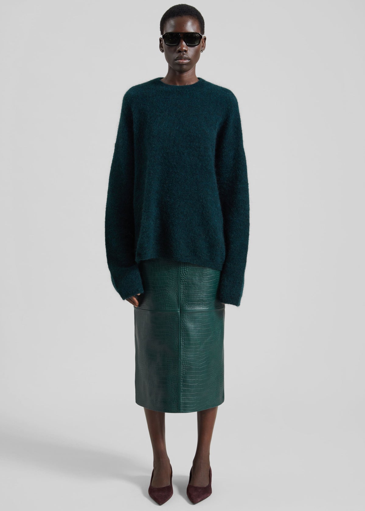 Taney Croc Leather Pencil Skirt - Bottle Green β view 3 of 7