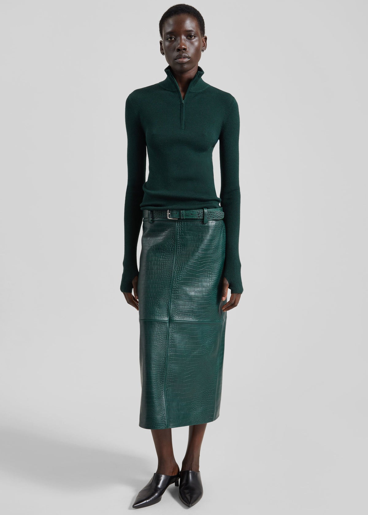 Taney Croc Leather Pencil Skirt - Bottle Green β view 6 of 7