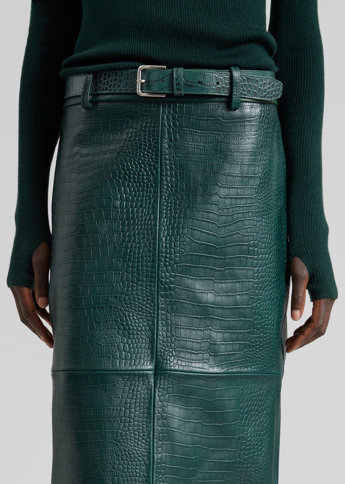 Taney Croc Leather Pencil Skirt - Bottle Green β view 4 of 7