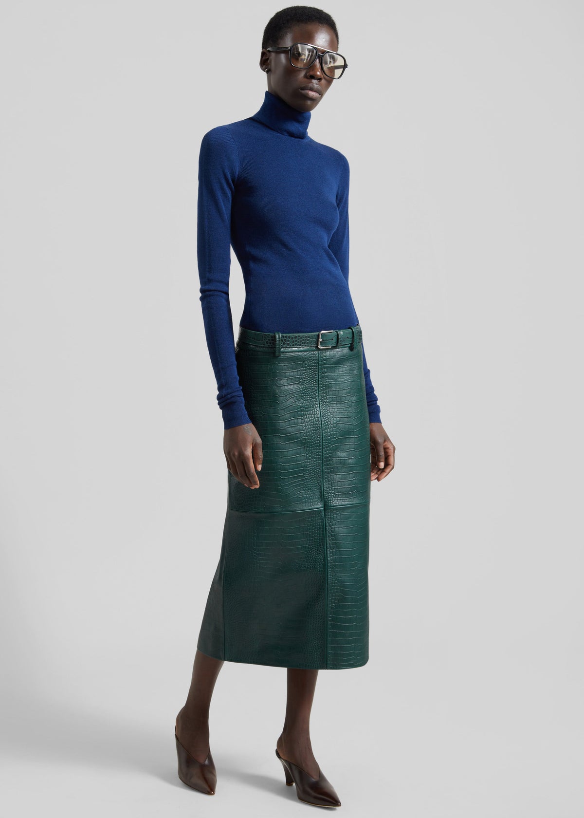 Taney Croc Leather Pencil Skirt - Bottle Green β view 1 of 7