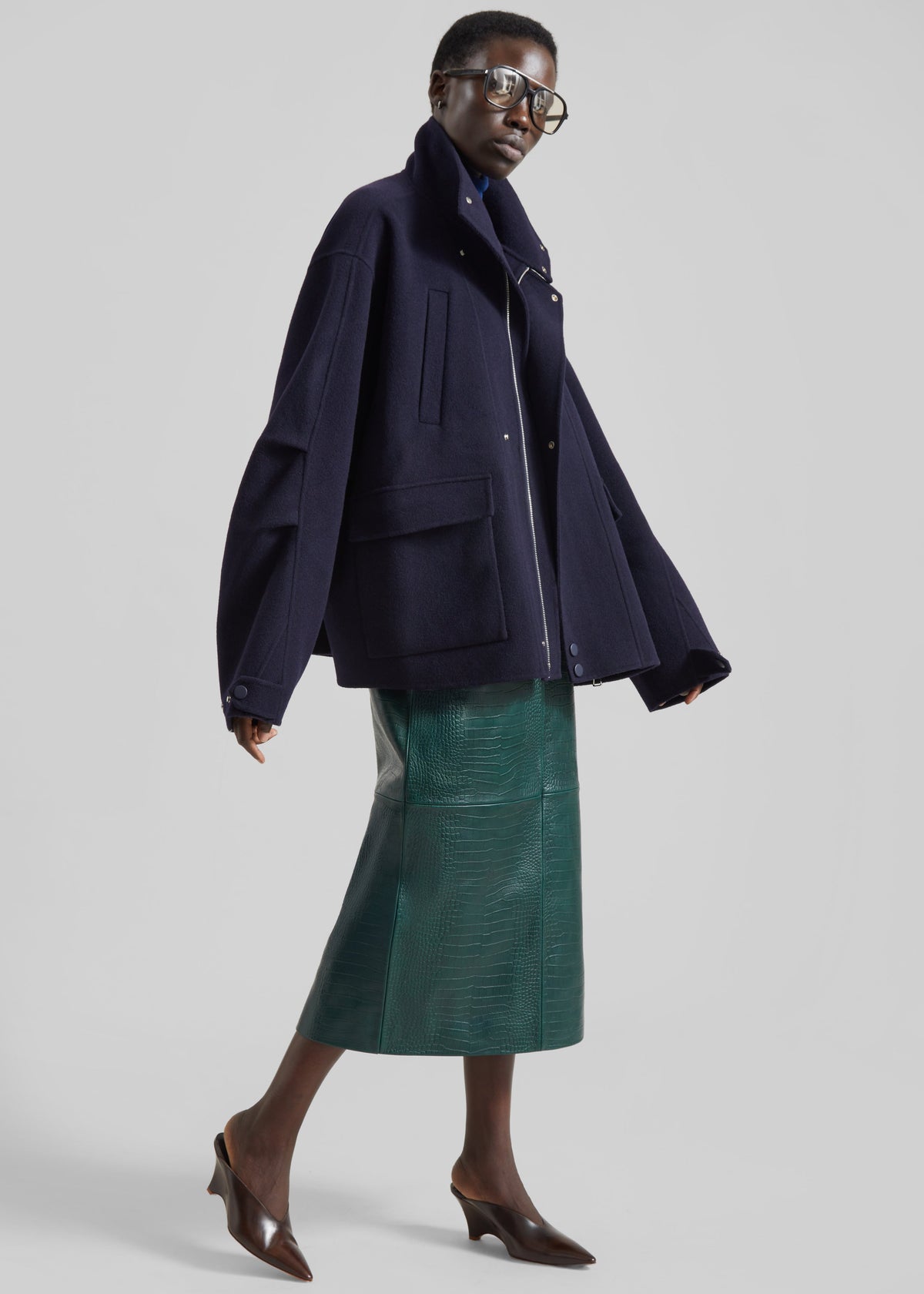 Taney Croc Leather Pencil Skirt - Bottle Green β view 5 of 7