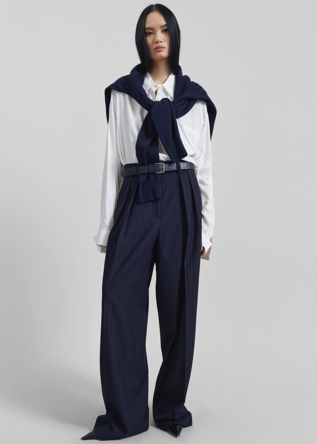 Tansy Pleated Trousers - Navy Pinstripe β view 2 of 12