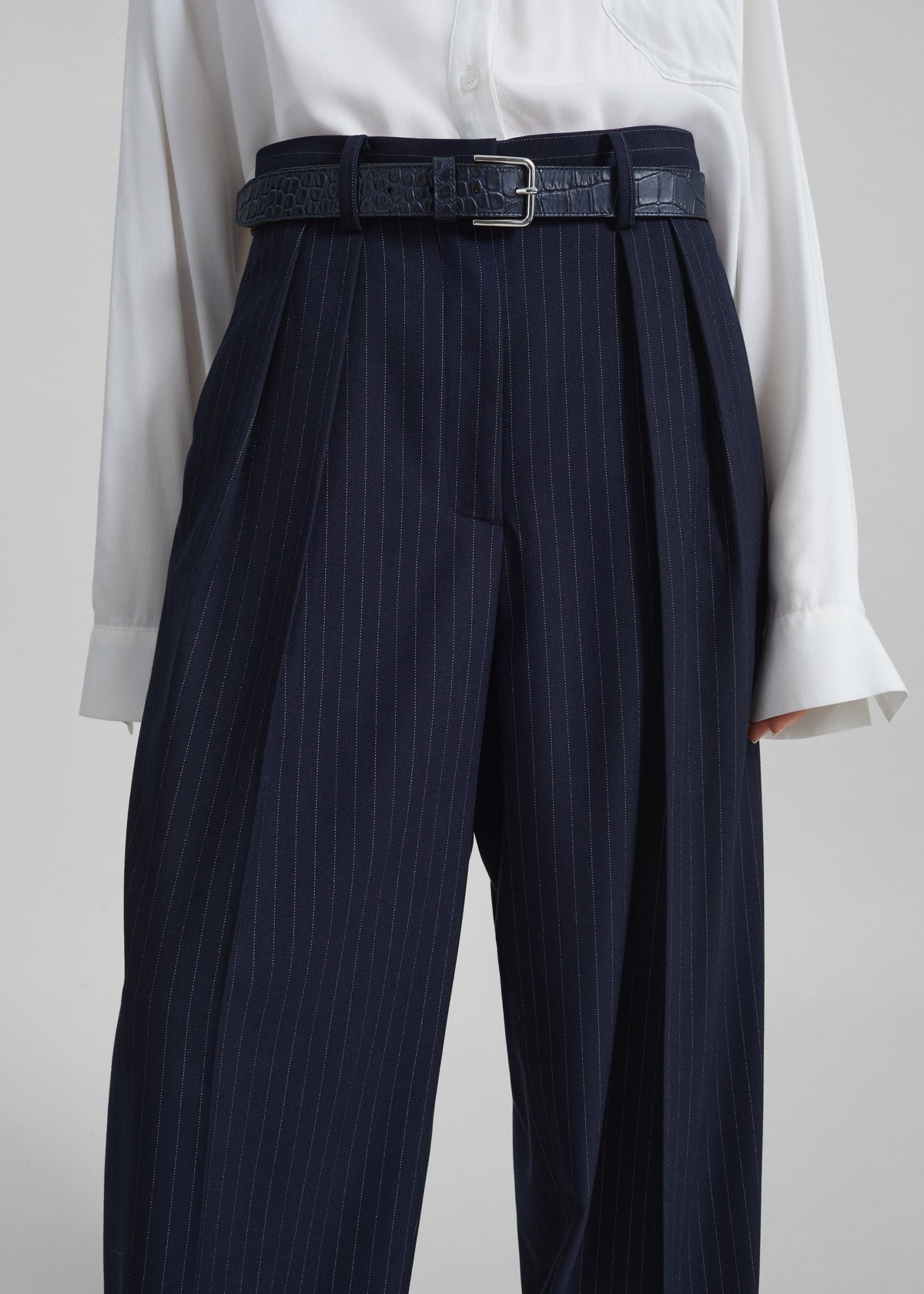 Tansy Pleated Trousers - Navy Pinstripe β view 3 of 12