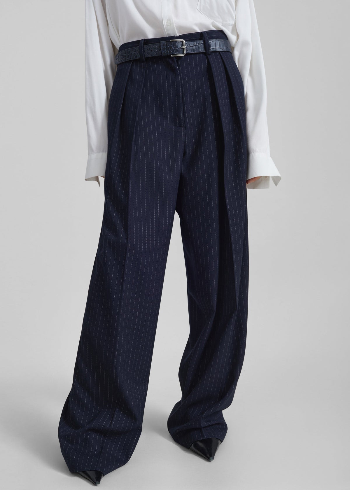 Tansy Pleated Trousers - Navy Pinstripe β view 1 of 12