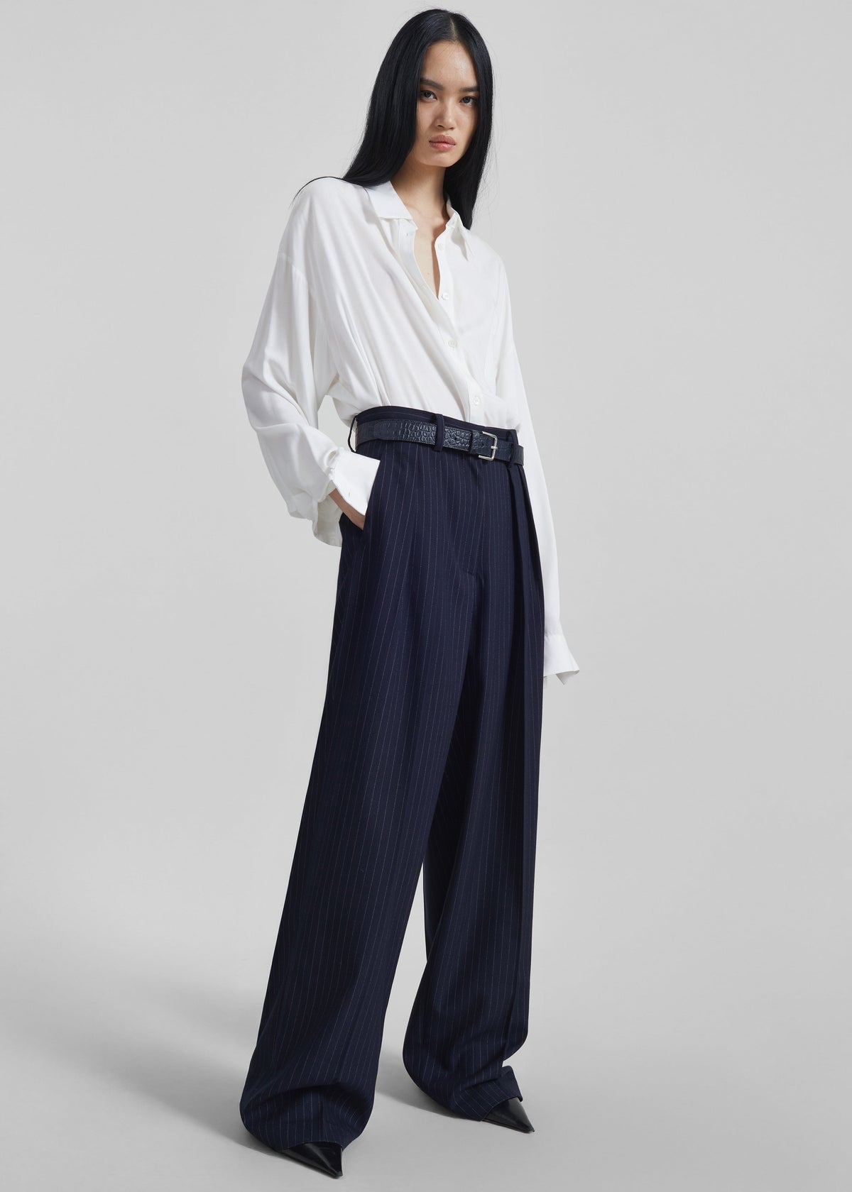 Tansy Pleated Trousers - Navy Pinstripe β view 4 of 12