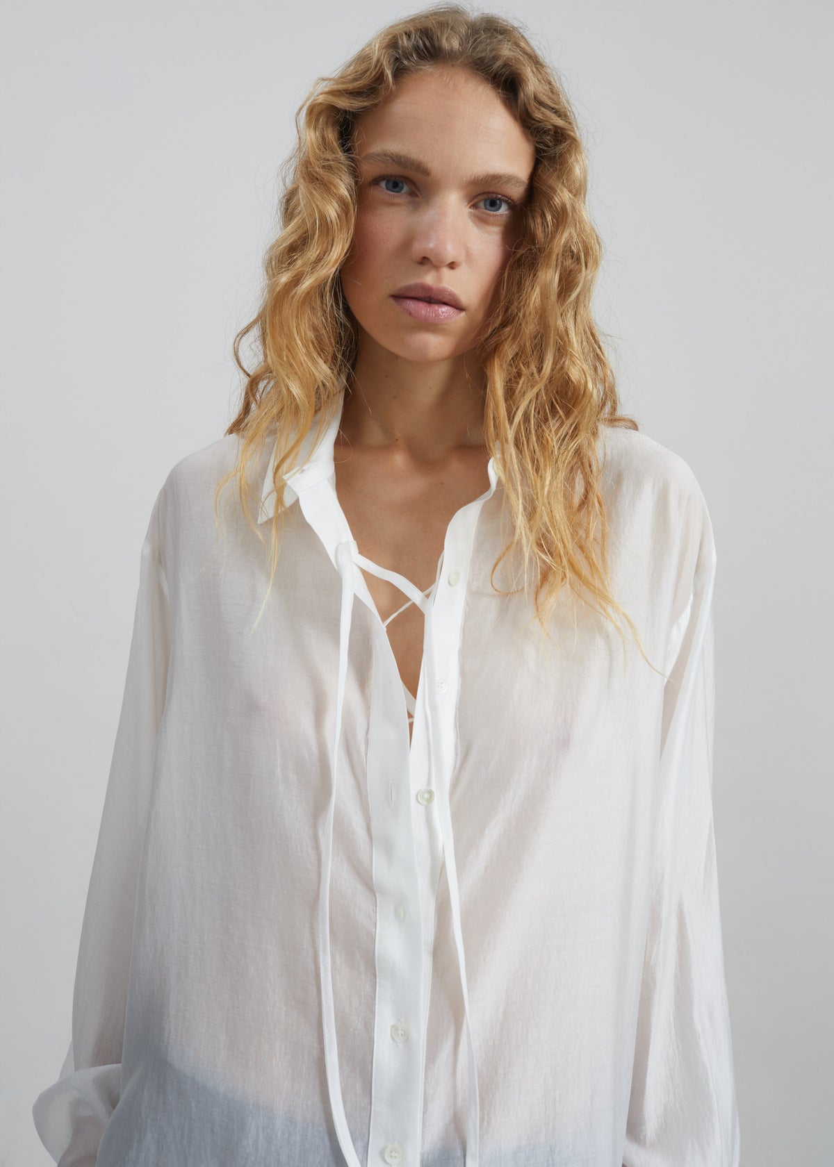 Tarra Tie-Front Sheer Shirt - White β view 3 of 8