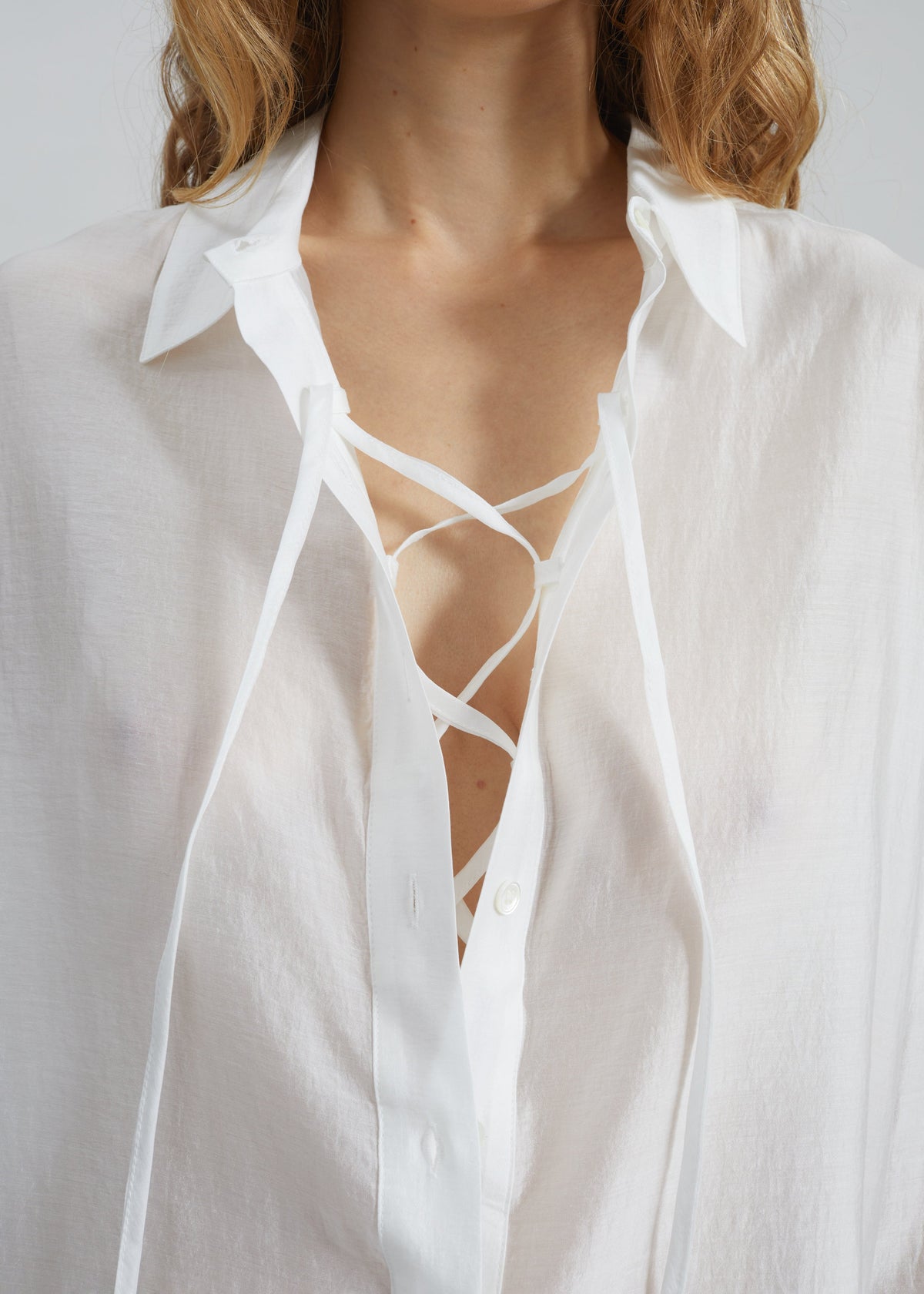 Tarra Tie-Front Sheer Shirt - White β view 4 of 8