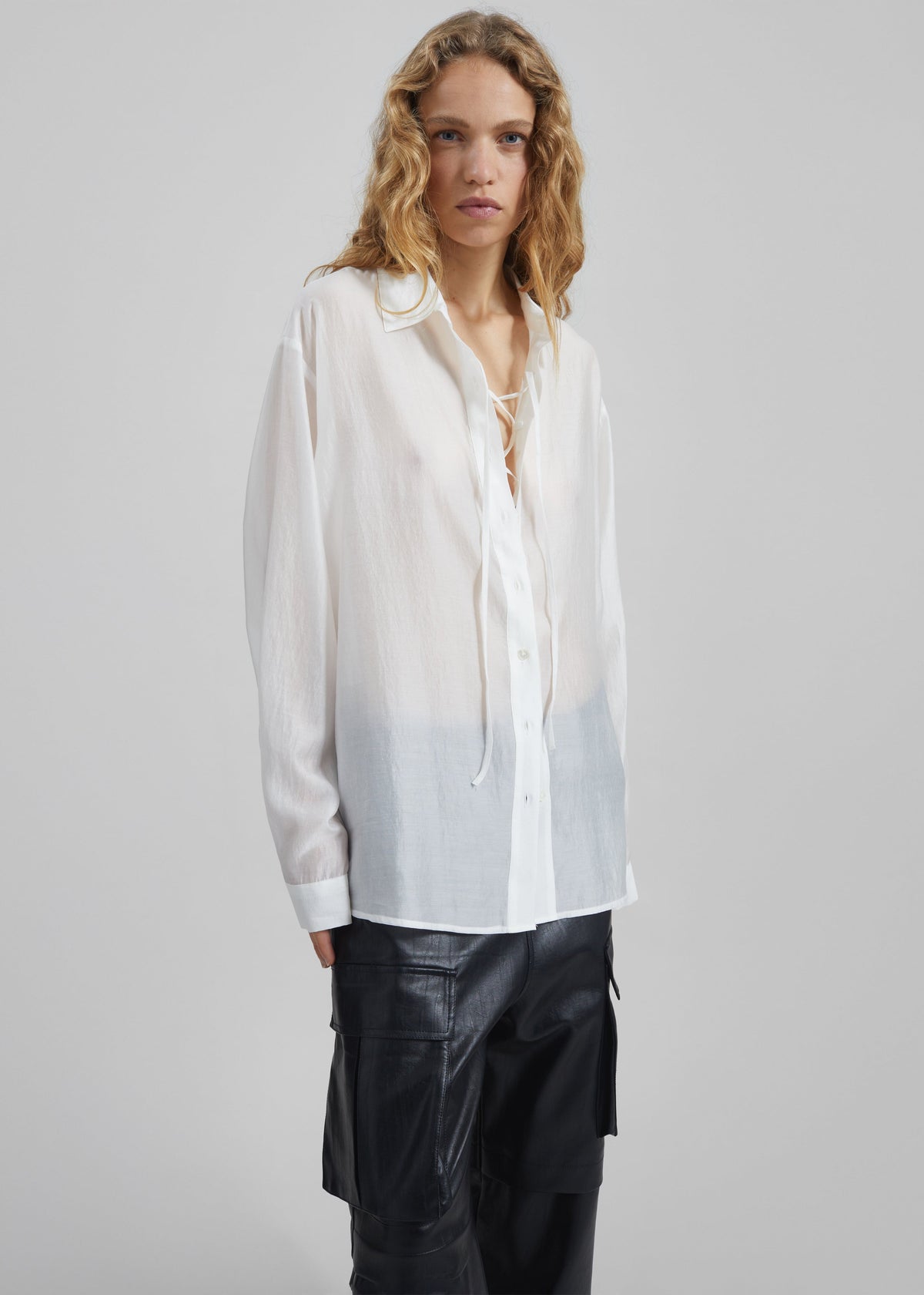 Tarra Tie-Front Sheer Shirt - White β view 6 of 8