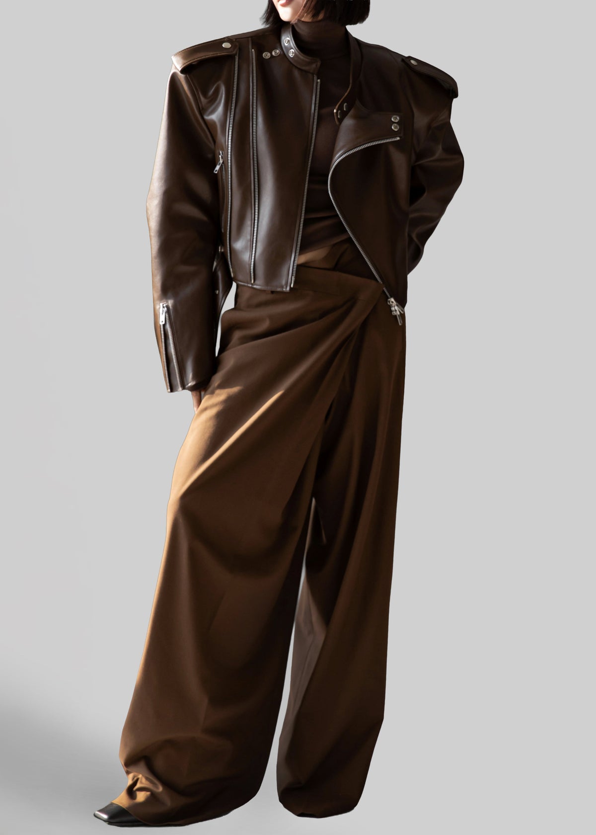 Teagan Boxy Faux Leather Jacket - Brown β view 8 of 12